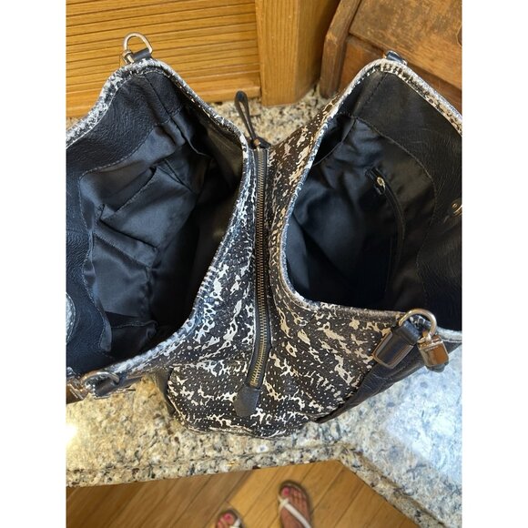 Coach Black Leather Tote Shoulder Bag F1393 Python Snake Print Trim Medium - Picture 9 of 15